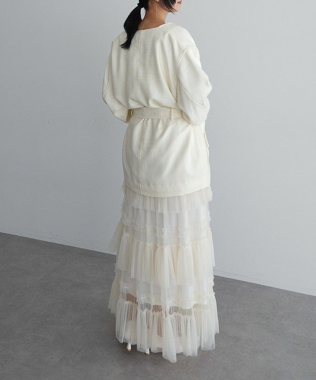 Green Parks ツィードミディ丈ジャケット Off White