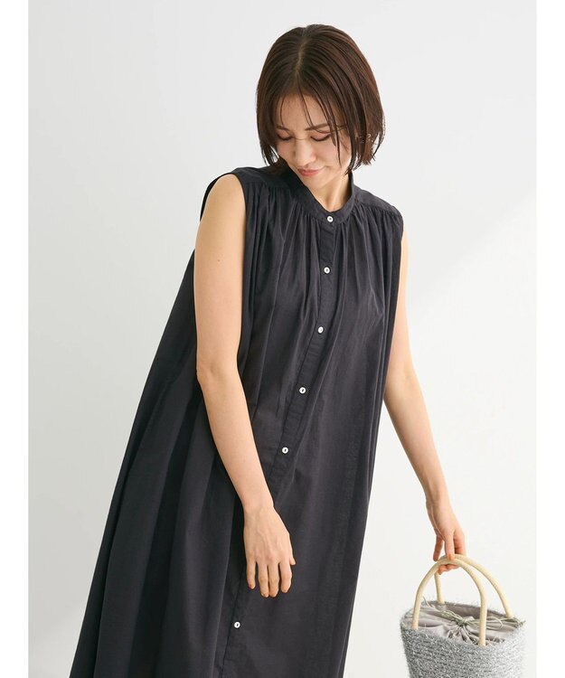 Green Parks インド綿 ノースリーブワンピース Black