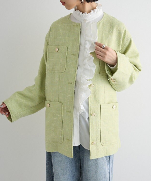 Green Parks ツィードミディ丈ジャケット Lime Green