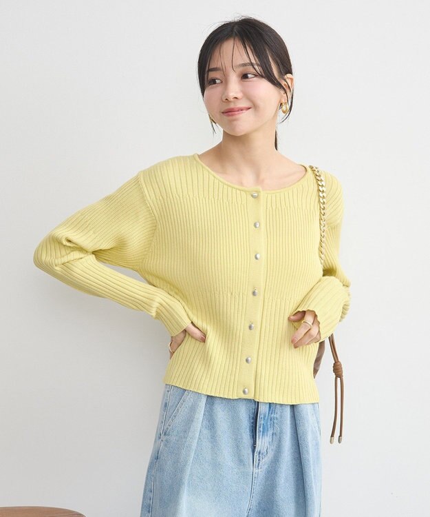 earth music&ecology シルバープチ釦リブニットカーディガン Light Yellow