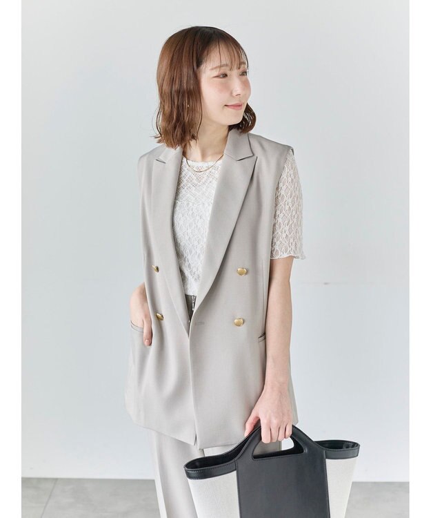 Te chichi リネンライクダブルブレストジレ(セットアップ可) Ｓグレー