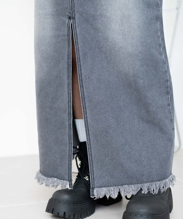 WEGO フリンジロングスリットデニムスカート デニムブラックソノタ