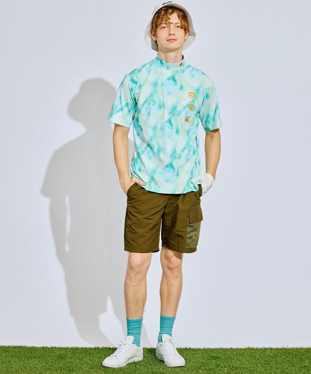 PW CIRCULUS 【吸水速乾 / UV遮蔽率99.5%  UVカット / ストレッチ】【MEN】タイダイ柄モックネックT ゴルフ ブルー系5