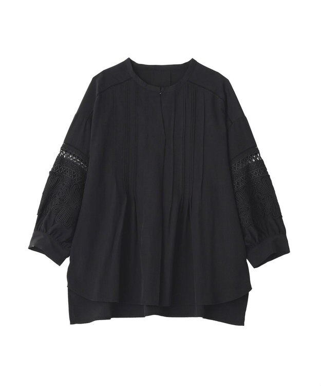 YECCA VECCA レース切替スキッパーブラウス Black