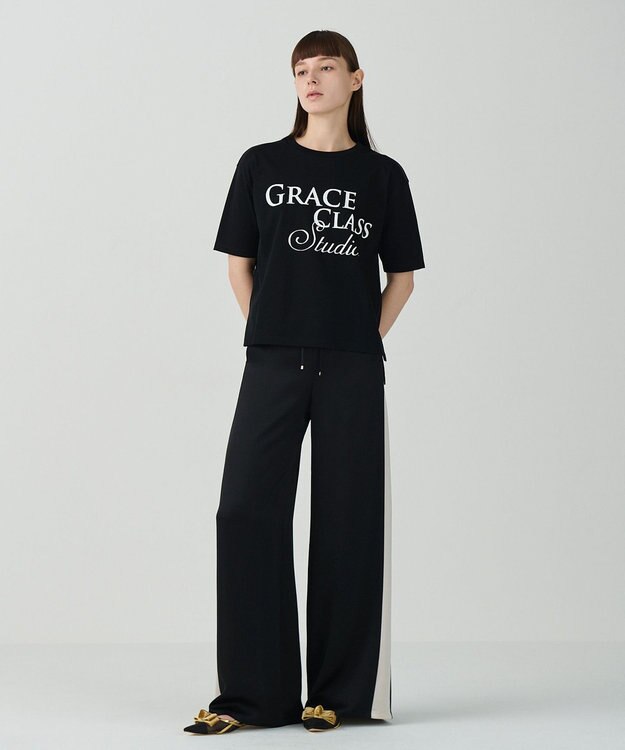 GRACE CONTINENTAL レタードシルケットTシャツ ブラック