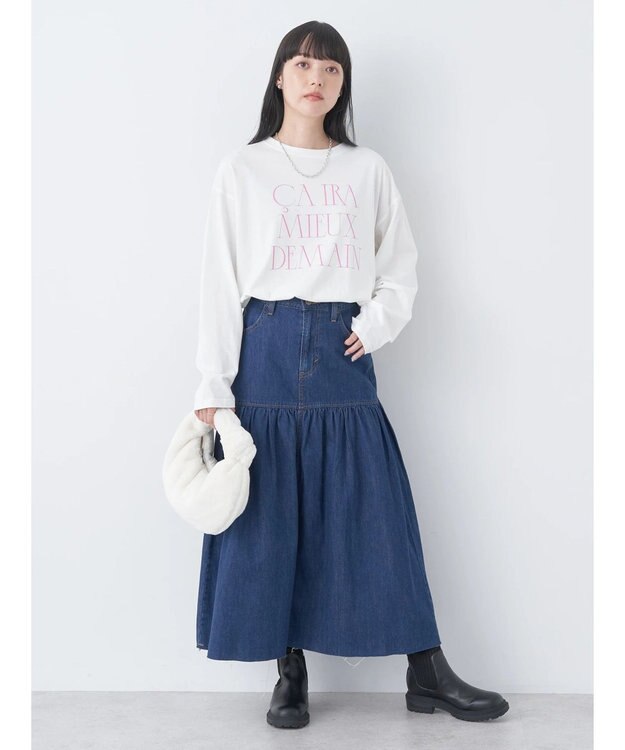 earth music&ecology Ｌｅｅ×ｅ．ｍ．ａ．ｅ．デニムフリルスカート Medium Indigo