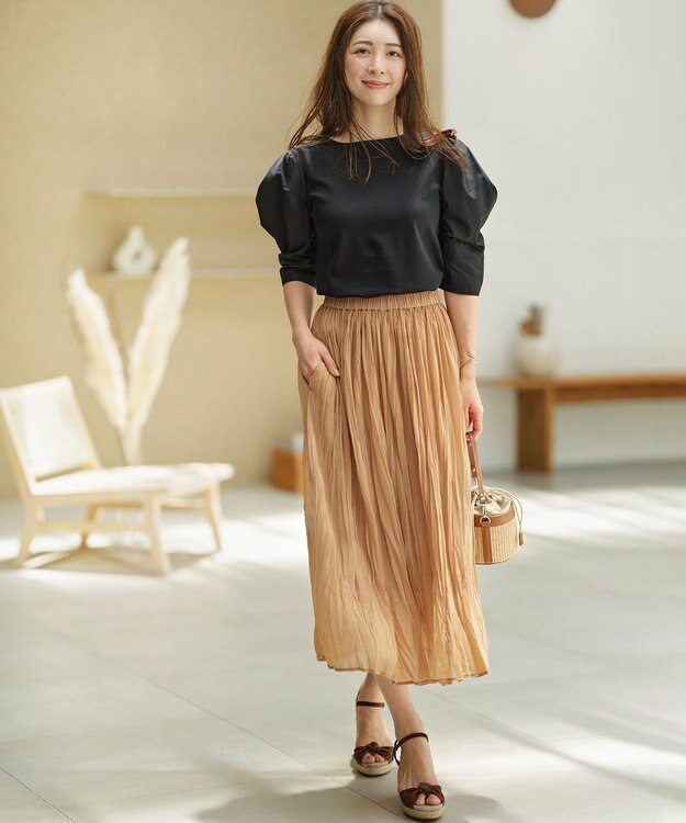 組曲 L 【接触冷感】コンビネーションポンチデザイン カットソー ブラック系