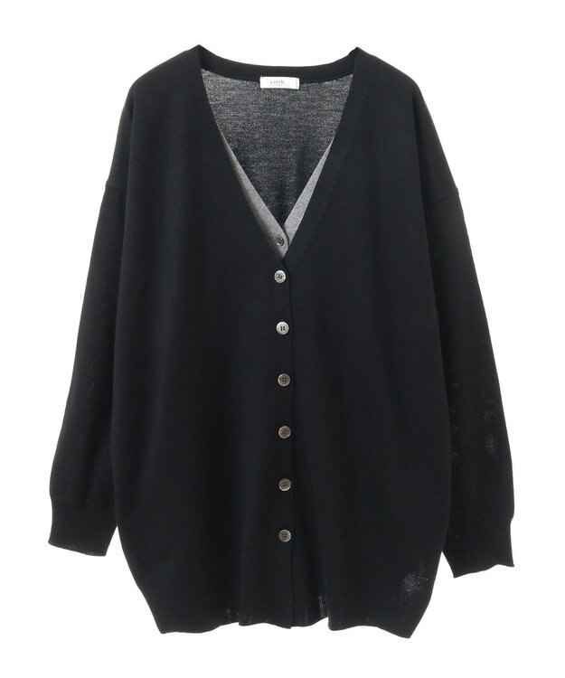 earth music&ecology レイヤード風ニットカーディガン Black