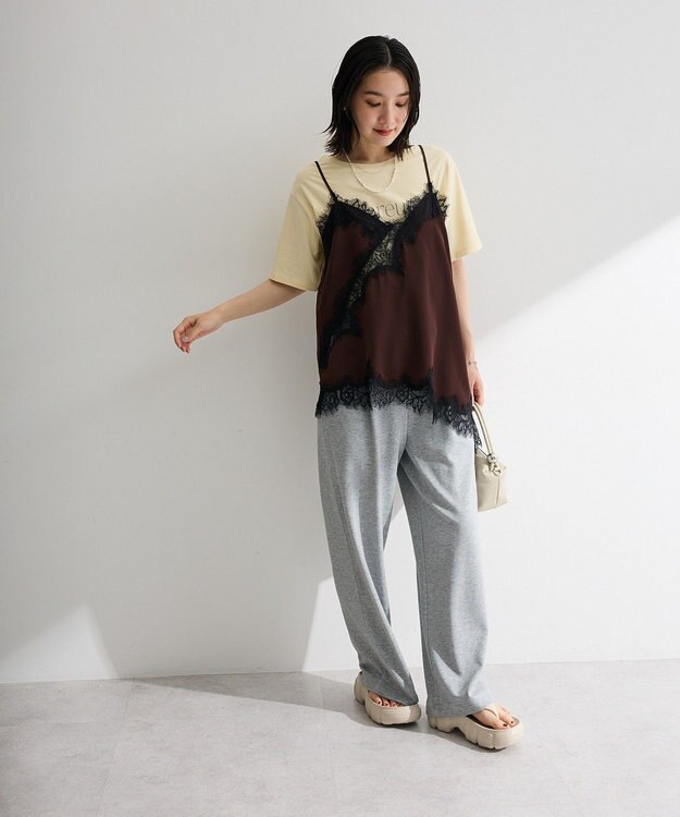 Green Parks レースドッキングサテンビスチェ Brown