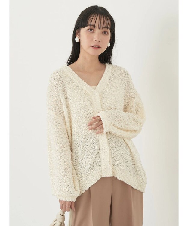 earth music&ecology ぽこぽこヤーンカーディガン Ivory