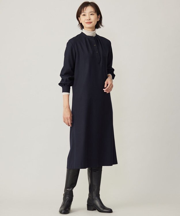 J.PRESS LADIES 【洗える】ANASTASIA milled ワンピース ネイビー系