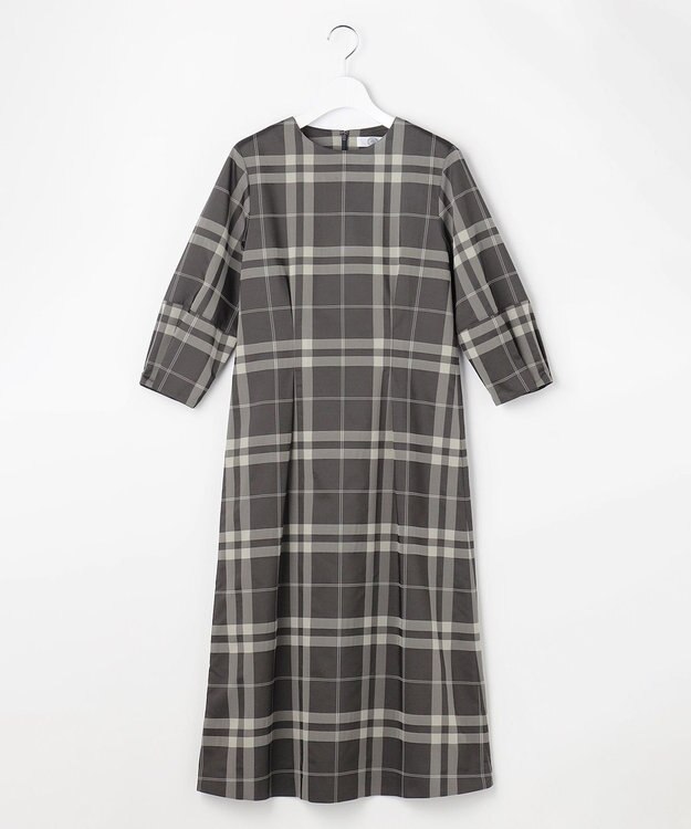 J.PRESS LADIES L ブロックチェックジャガード ワンピース ブラック×ベージュ系