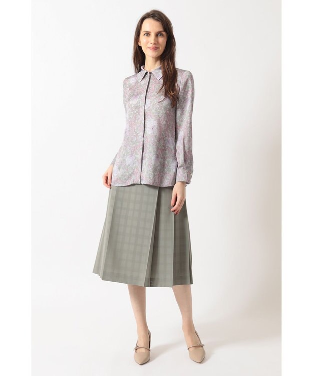 DAKS ビッグシャドーチェック セミフレアプリーツスカート カーキ