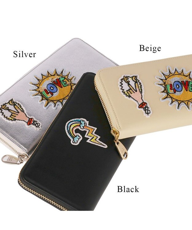 tsumori chisato CARRY ラブワッペン ラウンドファスナー長財布 ベージュ