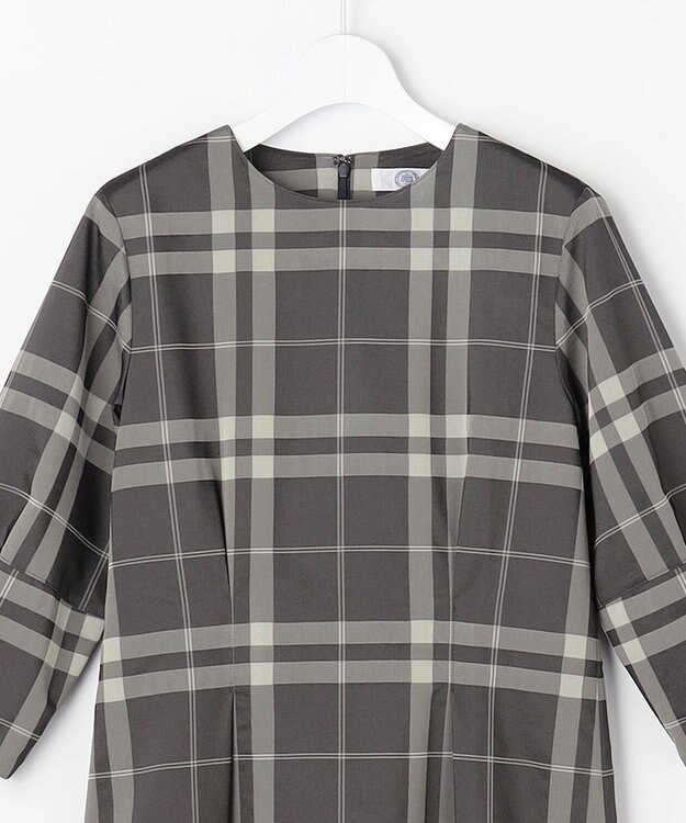 J.PRESS LADIES L ブロックチェックジャガード ワンピース ブラック×ベージュ系