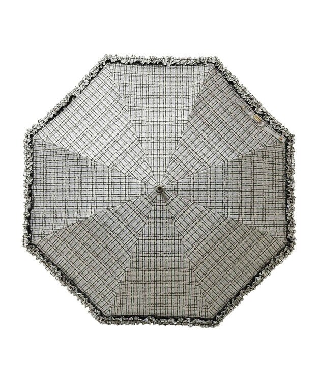 MOONBAT 【晴雨兼用日傘】LANVIN en Bleu (ランバン オン ブルー) 折りたたみ日傘 ドビーフリル 遮光 遮熱 UV ダークグレー（ツイードプリント）