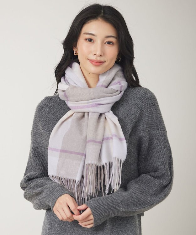 ANY SIS 【洗える】フワリーチェック ストール モノトーン