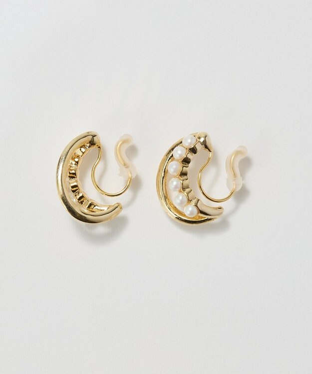 Phoebe 〈痛くないシリーズ/アレルギー対応〉プチパールダブルフープライトフィットイヤリング　ゴールド ゴールド