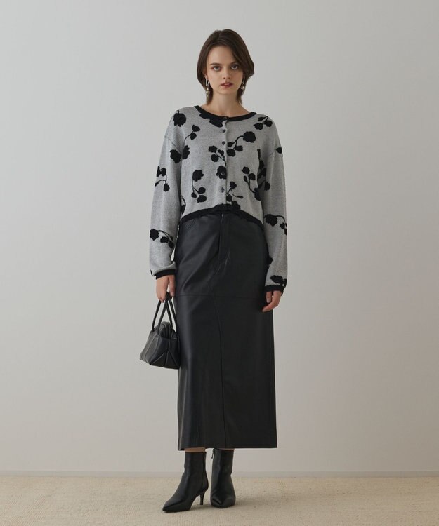 GRACE CONTINENTAL フクレジャガードニットカーディガン ホワイト