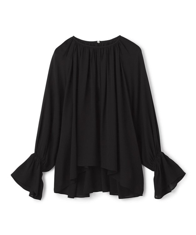 BEIGE， 【洗える】MUSCARI / ソフトシルクキャンディースリーブブラウス Black