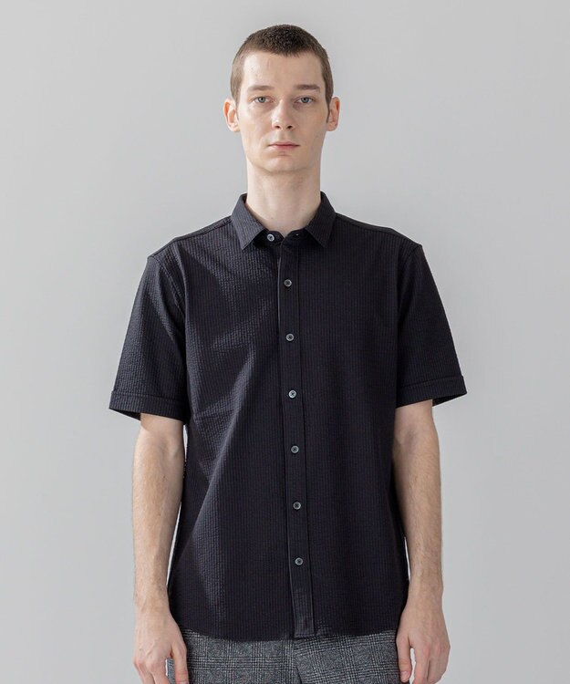 JOSEPH HOMME 【WEB・一部店舗限定】 ドライサッカーストレッチ　半袖レギュラーカラーシャツ ブラック系