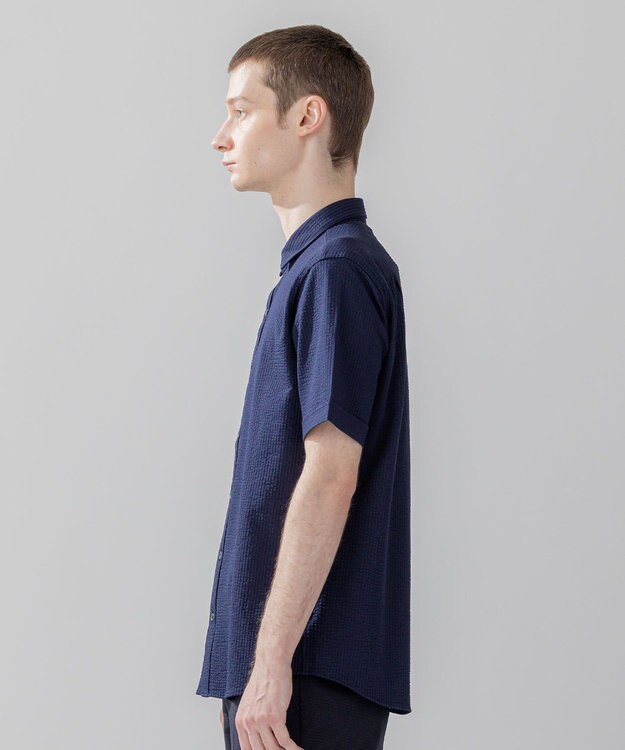 JOSEPH HOMME 【WEB・一部店舗限定】 ドライサッカーストレッチ　半袖レギュラーカラーシャツ ネイビー系