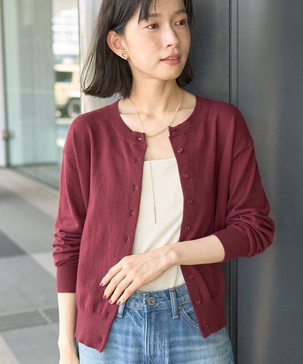 AMERICAN HOLIC コットンブレンドクルーネックカーディガン Bordeaux