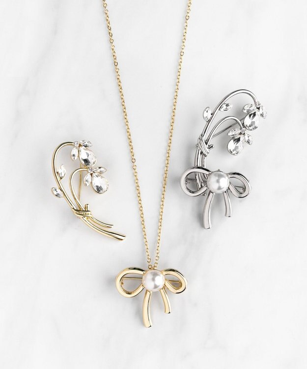 TOCCA RIBBON＆FLOWER BROOCH NECKLACE 2セット ブローチネックレス ゴールド系