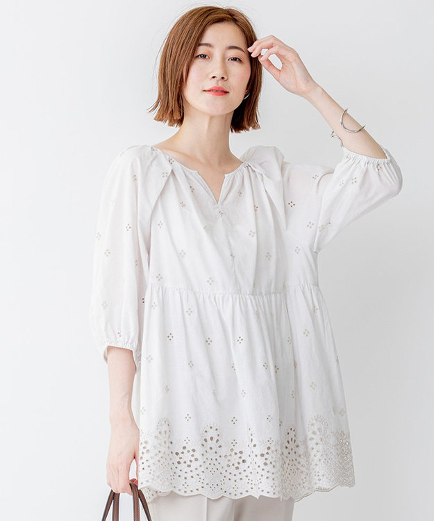 23区 【SLOW/洗える】エンブロイダリーレース ブラウス ベージュ系