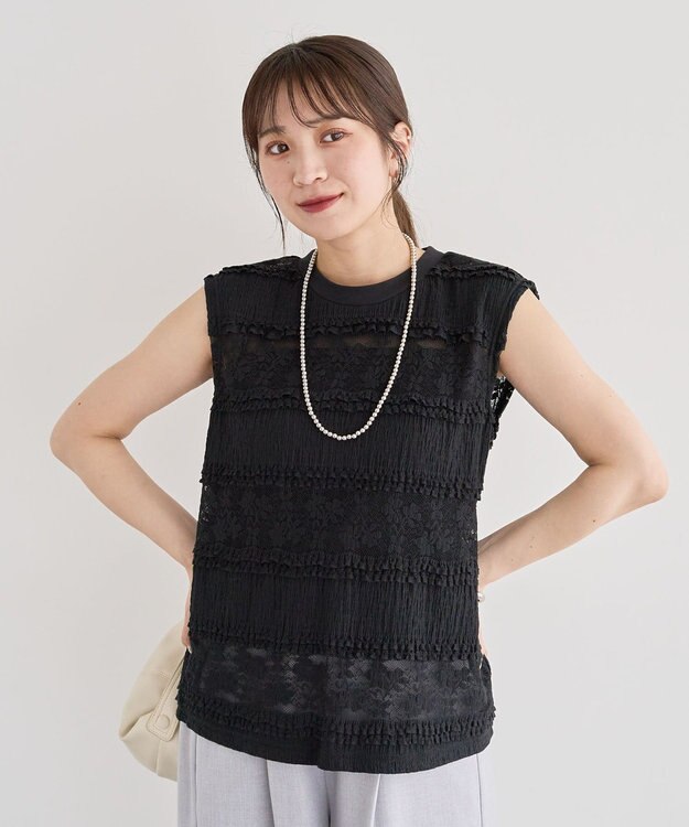 Green Parks ・ＳＵＧＡＲ　ＳＰＯＯＮ　フリルレースノースリーブ Black