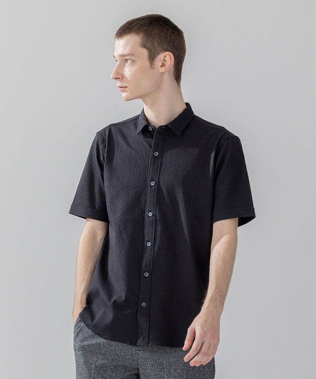 JOSEPH HOMME 【WEB・一部店舗限定】 ドライサッカーストレッチ　半袖レギュラーカラーシャツ ブラック系