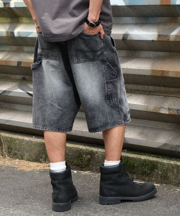 WEGO ダブルニーダメージデニムショーツ デニムブラックソノタ