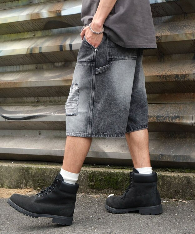 WEGO ダブルニーダメージデニムショーツ デニムブラックソノタ