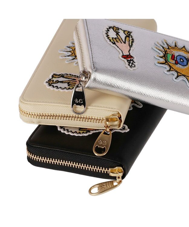 tsumori chisato CARRY ラブワッペン ラウンドファスナー長財布 シルバー