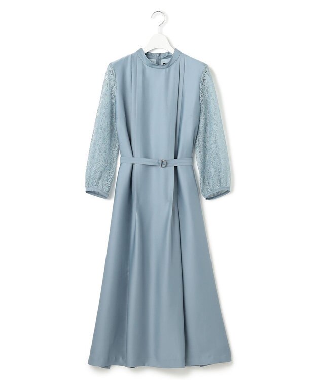 23区 L 【APPLAUDIR】ノーブルサテン レースコンビドレス ダルブルー系