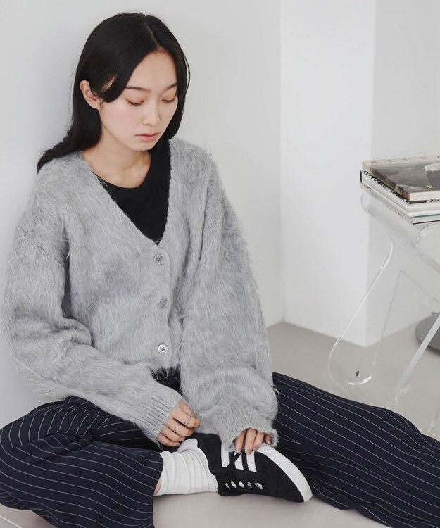 WEGO ファータッチニットショートカーデ ライトグレー