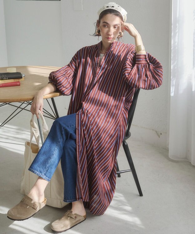 WEGO 【ANGIE VINTAGE】ボリュームスリーブ バンドカラー シャツワンピース 柄6