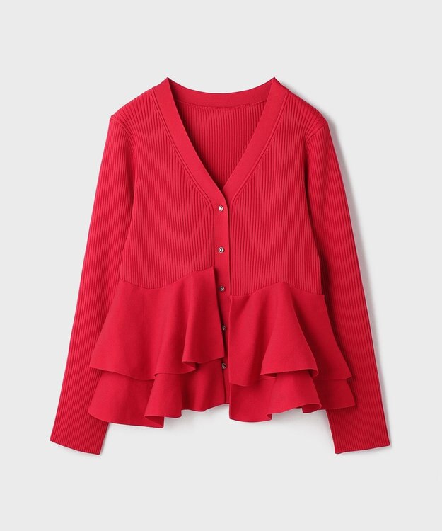 GRACE CONTINENTAL ペプラムニットカーディガン レッド