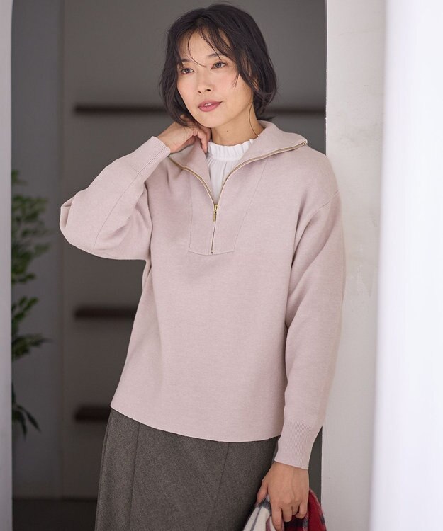 ANY スウェットライクハーフジップニット オイスター
