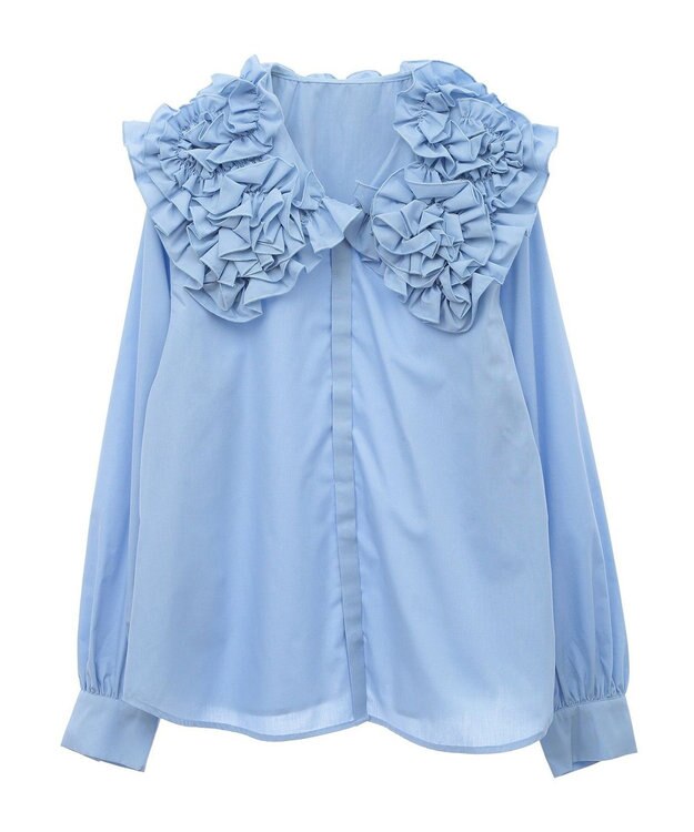 Green Parks フリルビッグカラーブラウス Sax