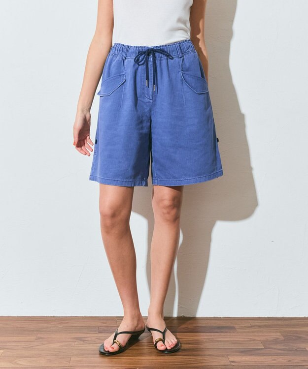 GRACE CONTINENTAL ヘリンボーンツイルハーフパンツ ネイビー