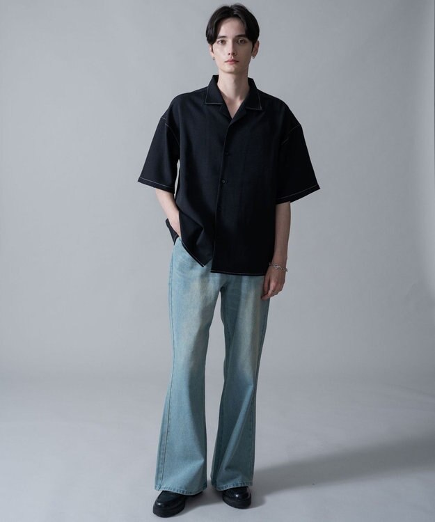 WEGO 【速乾/しわになりにくい/MLサイズ展開】ドライポリオープンカラーシャツ（SS） ブラックその他