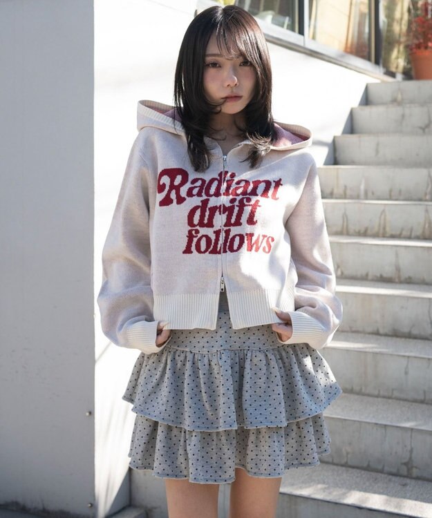 WEGO グラフィックジャガードニットZIPパーカー ホワイトアイボリー