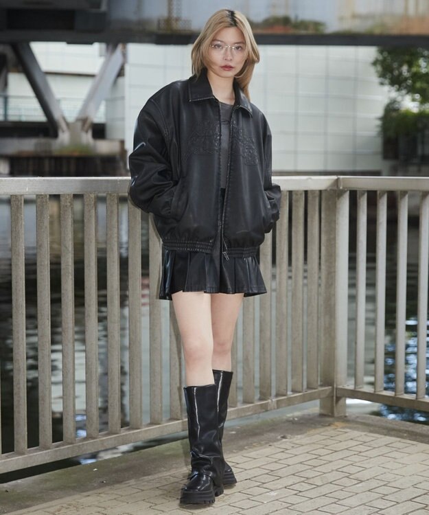 WEGO 【ユニセックス着用ITEM】PUダメージアップリケブルゾン ブラック