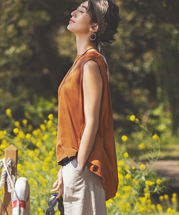 #Newans 【洗える】バックシャンデザインカットソー テラコッタ系