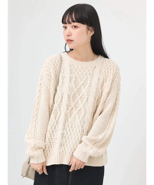 earth music&ecology ウォッシャブルケーブルプルオーバー Ivory