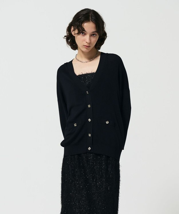 GRACE CONTINENTAL ルーズVネックニットカーディガン ブラック