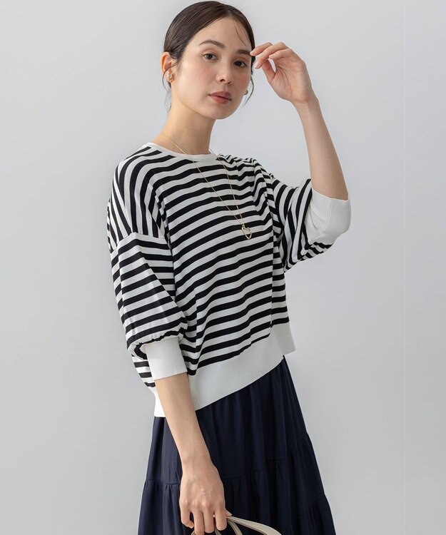 組曲 ドルマンスリーブ7分袖 ニットＴ ボーダー系1