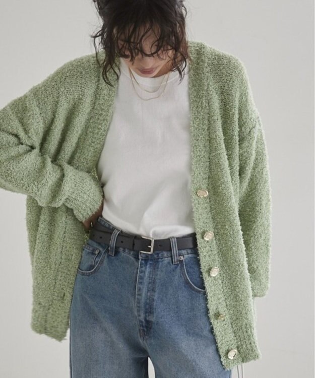 WEGO 【ANGIE VINTAGE】リボンヤーンVネックニットカーディガン グリーンその他