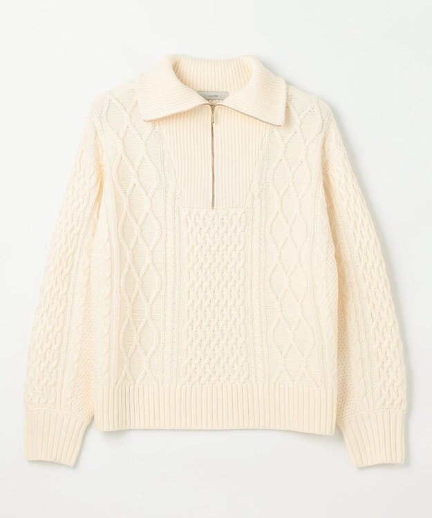 ANY L ソフトアクリルハーフジップケーブルニット エクリュ